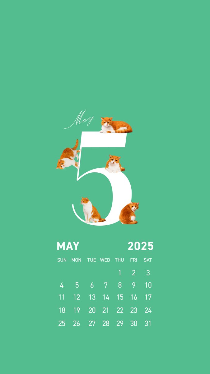 5月のふてニャンカレンダーです🐈💚 ぜひ待ち受けにどうぞ！