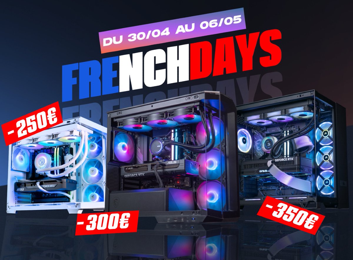 🇫🇷 FRENCH DAYS CHEZ FLOWUP 🇫🇷

💸 Jusqu’à -350€ sur une sélection de PC GAMER surpuissants ! 💸

Du 30/04 au 06/05 seulement... après il sera trop tard pour en profiter ⌛

C’est l’instant PARFAIT pour t'offrir le PC dont tu as toujours rêver à prix réduit, clique ici pour en