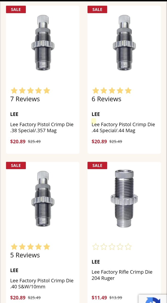 AKballistics's tweet image. ⭐️🔥➡️ alnk.to/9mqk95B
LEE factory crimp dies on sale at Natchez Shooter's Supply.  These are what I use for crimping everything! Great Dies! Plus it's the last day for 5 dollar Flat Rate Shipping.  
Affiliate Link ⭐️🔥
#Reloading #Crimp #GunStuff #2AShallNotBeInfringed