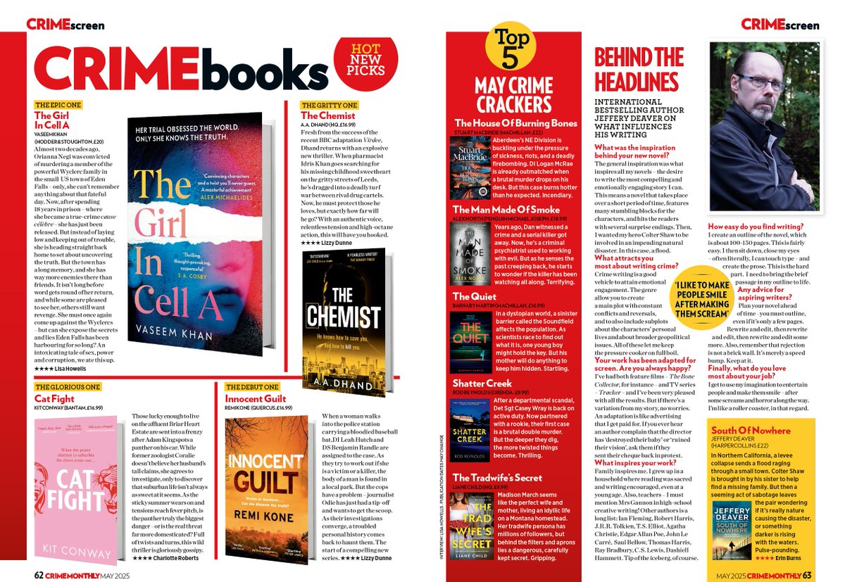 Crime Monthly (@crimemonthly) on Twitter photo In the May issue, we have crime crackers from <a href="/VaseemKhanUK/">Vaseem Khan</a> <a href="/kitconwayauthor/">Kit Conway 🐆 | Nicole Kennedy 🥐</a> <a href="/aadhand/">A.A.Dhand</a> Remi Kone <a href="/StuartMacBride/">Stuart MacBride is not Tweeting any more</a> Alex North <a href="/BarnabyMartin/">Barnaby Martin</a> Rod Reynolds Liane Child and Jeffery Deaver <a href="/HodderBooks/">Hodder & Stoughton (no longer active)</a> <a href="/penguinrandom/">Penguin Random House 🐧🏠📚</a> <a href="/QuercusBooks/">Quercus Books</a> <a href="/HQstories/">HQ Stories</a> <a href="/HarperCollinsUK/">HarperCollinsUK</a> <a href="/OrendaBooks/">Karen Sullivan 🇺🇦🇨🇦🇬🇧</a> <a href="/panmacmillan/">Pan Macmillan</a> In the May issue, we have crime crackers from <a href="/VaseemKhanUK/">Vaseem Khan</a> <a href="/kitconwayauthor/">Kit Conway 🐆 | Nicole Kennedy 🥐</a> <a href="/aadhand/">A.A.Dhand</a> Remi Kone <a href="/StuartMacBride/">Stuart MacBride is not Tweeting any more</a> Alex North <a href="/BarnabyMartin/">Barnaby Martin</a> Rod Reynolds Liane Child and Jeffery Deaver <a href="/HodderBooks/">Hodder & Stoughton (no longer active)</a> <a href="/penguinrandom/">Penguin Random House 🐧🏠📚</a> <a href="/QuercusBooks/">Quercus Books</a> <a href="/HQstories/">HQ Stories</a> <a href="/HarperCollinsUK/">HarperCollinsUK</a> <a href="/OrendaBooks/">Karen Sullivan 🇺🇦🇨🇦🇬🇧</a> <a href="/panmacmillan/">Pan Macmillan</a>