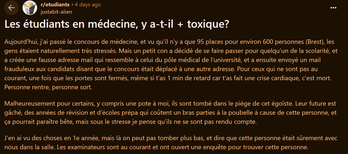 Huntersavant's tweet photo. MDDDRRR y'a un mec en 1ère année de médecine il a envoyé un FAUX MAIL aux étudiants sur un faux lieu d'examens y'en a plein qui y ont cru et ils sont ELIMINÉS

Il a fait ça pour « éliminer la concurrence » il est complètement malade ????????