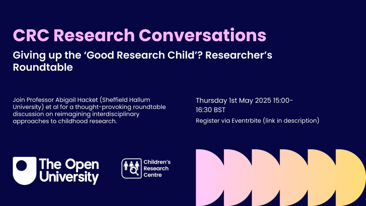 Join us for the online roundtable event  
'Research Conversations: Giving up the 'Good Research Child'? '
 Thursday 1st May 15:00-16:30 BST 
⏰Registration closes at 1pm tomorrow.
Eventbrite link: bit.ly/4kWd4UK