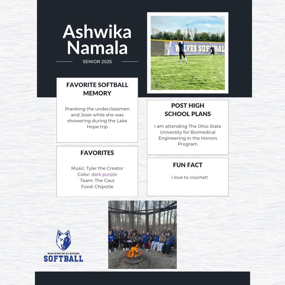 SENIOR SPOTLIGHT:

Ashwika Namala, our star Left Fielder!
