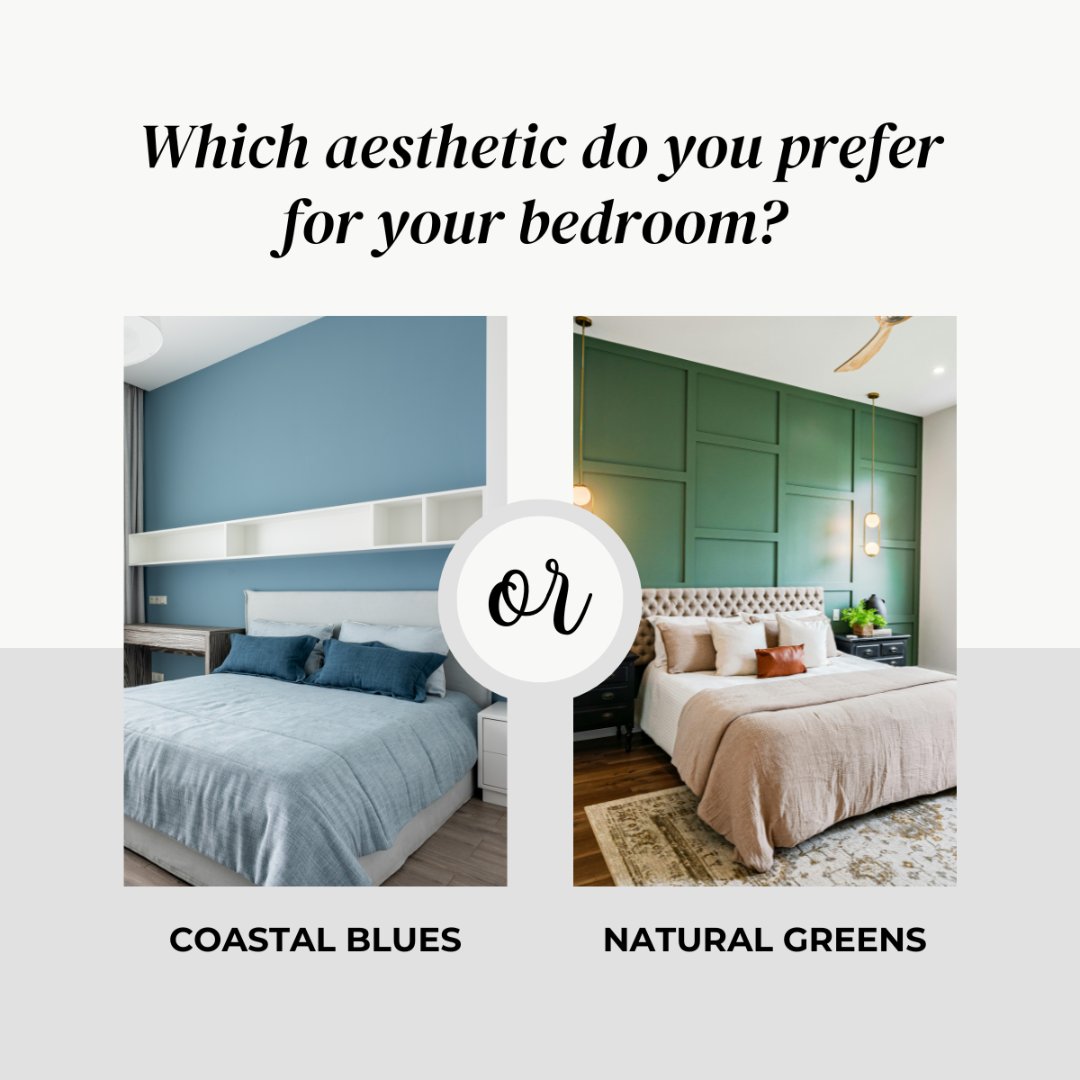 When it comes to decorating your bedroom, which aesthetic do you prefer: coastal blues or natural greens? Which one calls out to you? Share your preferences below!