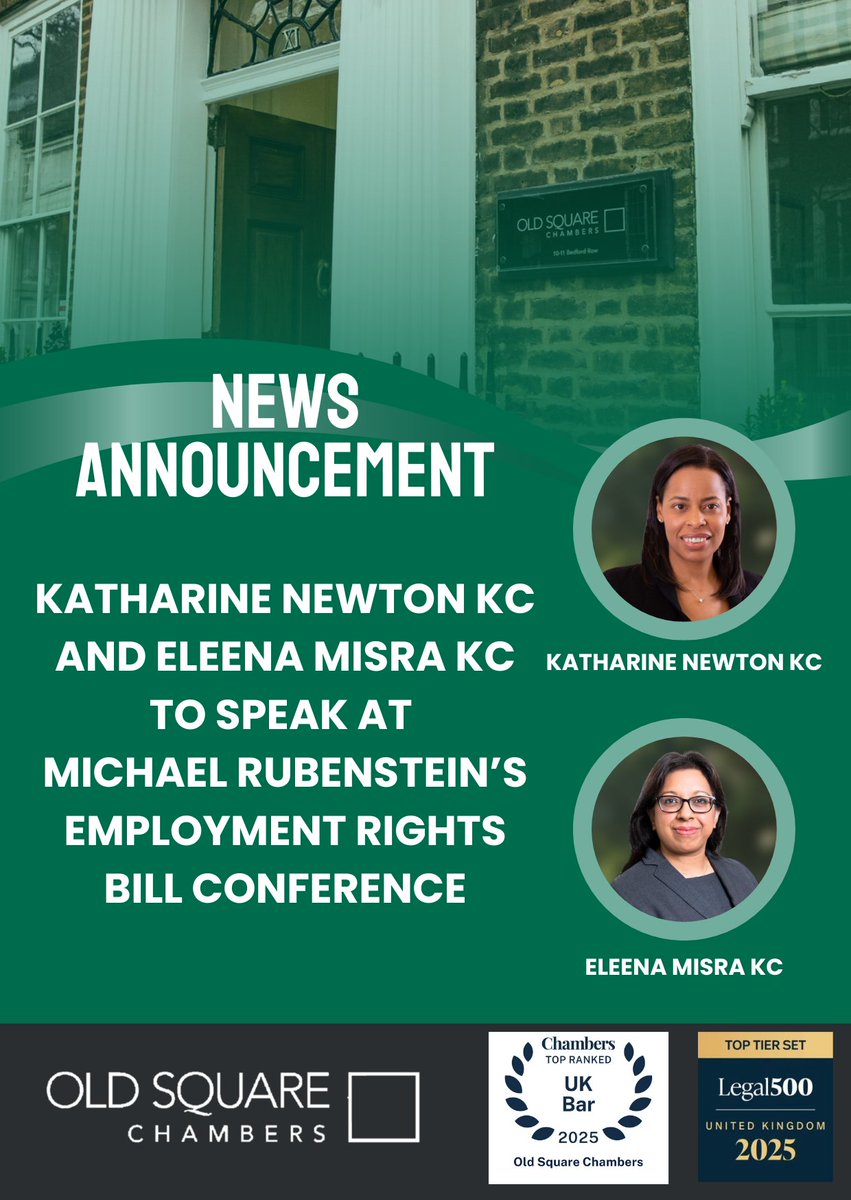 📢 Katharine Newton KC and Eleena Misra K.C. are speaking at Michael Rubenstein's Employment Rights Bill conference, taking place on Thursday 1st May.

🔗 For more information, including how to register, click here: rubensteinconferences.com/employment-rig…