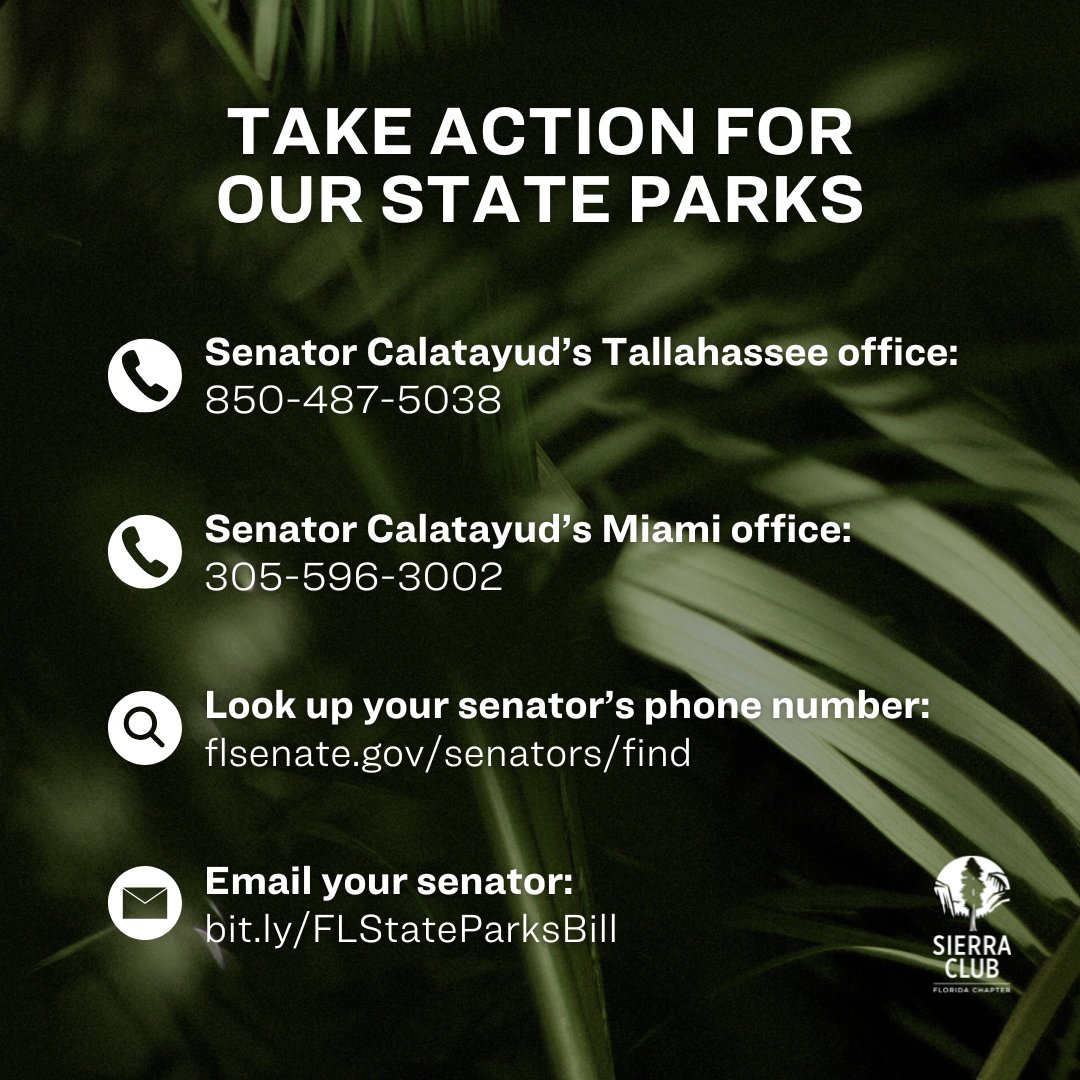 At the behest of Governor Ron DeSantis and developers, Senator Alexis Calatayud has filed a last-minute amendment to weaken SB 80 of the State Park Preservation Act. 

This amendment waters down protections for our parks and is a blatant attempt to run out the clock ahead of Sine