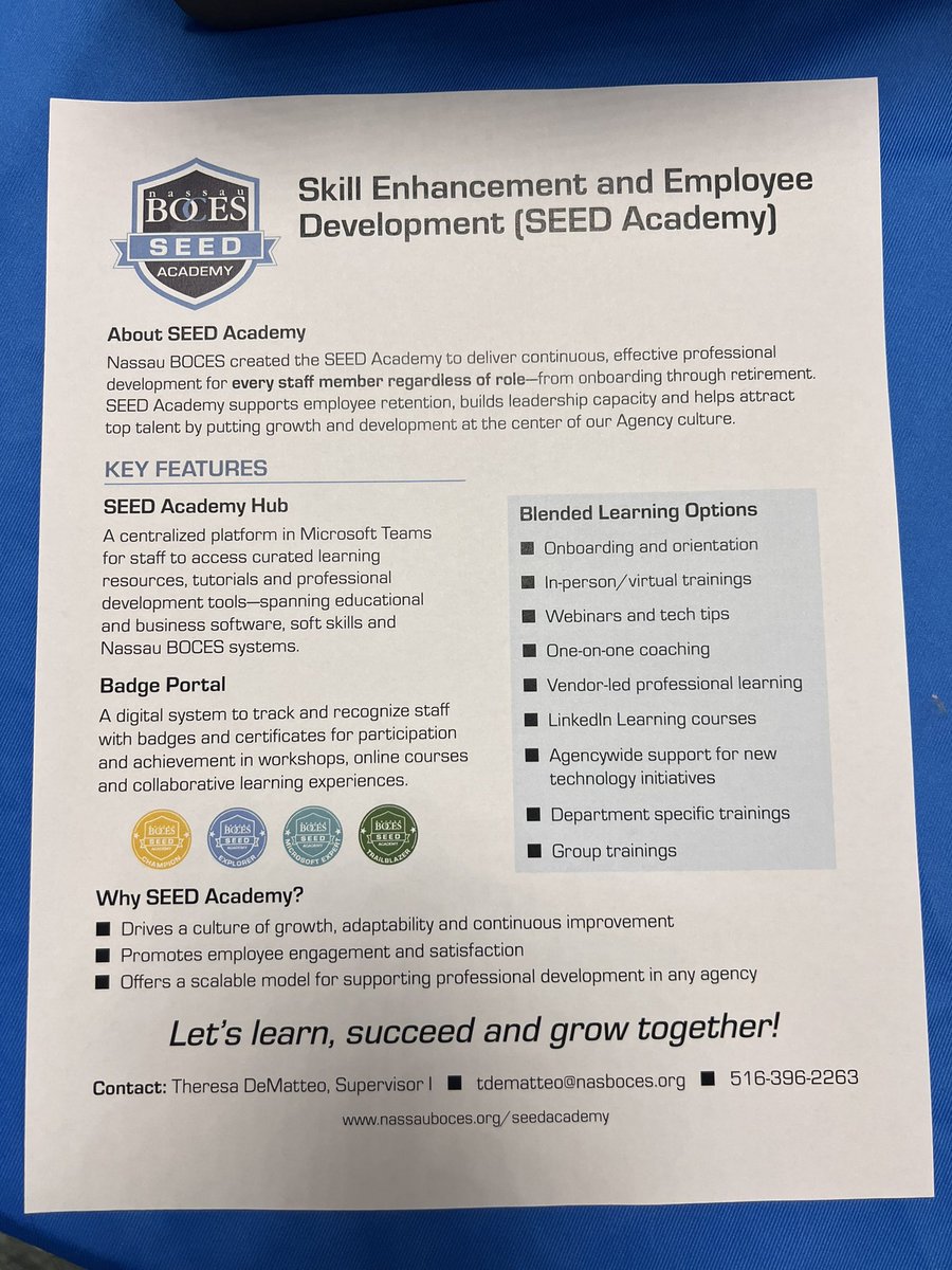 Honored to be representing <a href="/NassauBOCES/">Nassau BOCES</a> at the BOCES EXPO today! 🤩 We created the SEED Academy as a way to deliver continuous, effective professional development for every staff member regardless of role - from onboarding through retirement!🪴
