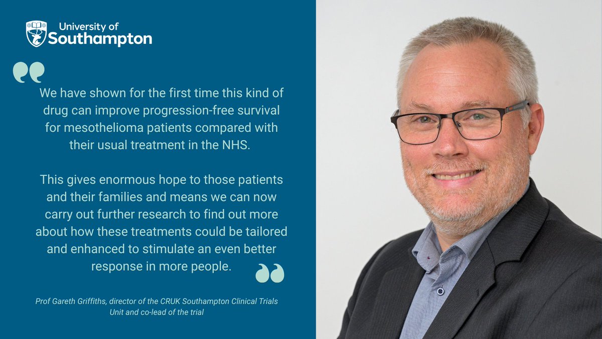 University of Southampton (@unisouthampton) on Twitter photo Our experts at <a href="/SouthamptonCTU/">Southampton CTU</a> have discovered that a drug which prevents cancer cells from repairing can control the growth of a rare form of the disease caused by asbestos.
What does this mean for patients? 👉 brnw.ch/21wSjEn Our experts at <a href="/SouthamptonCTU/">Southampton CTU</a> have discovered that a drug which prevents cancer cells from repairing can control the growth of a rare form of the disease caused by asbestos.
What does this mean for patients? 👉 brnw.ch/21wSjEn