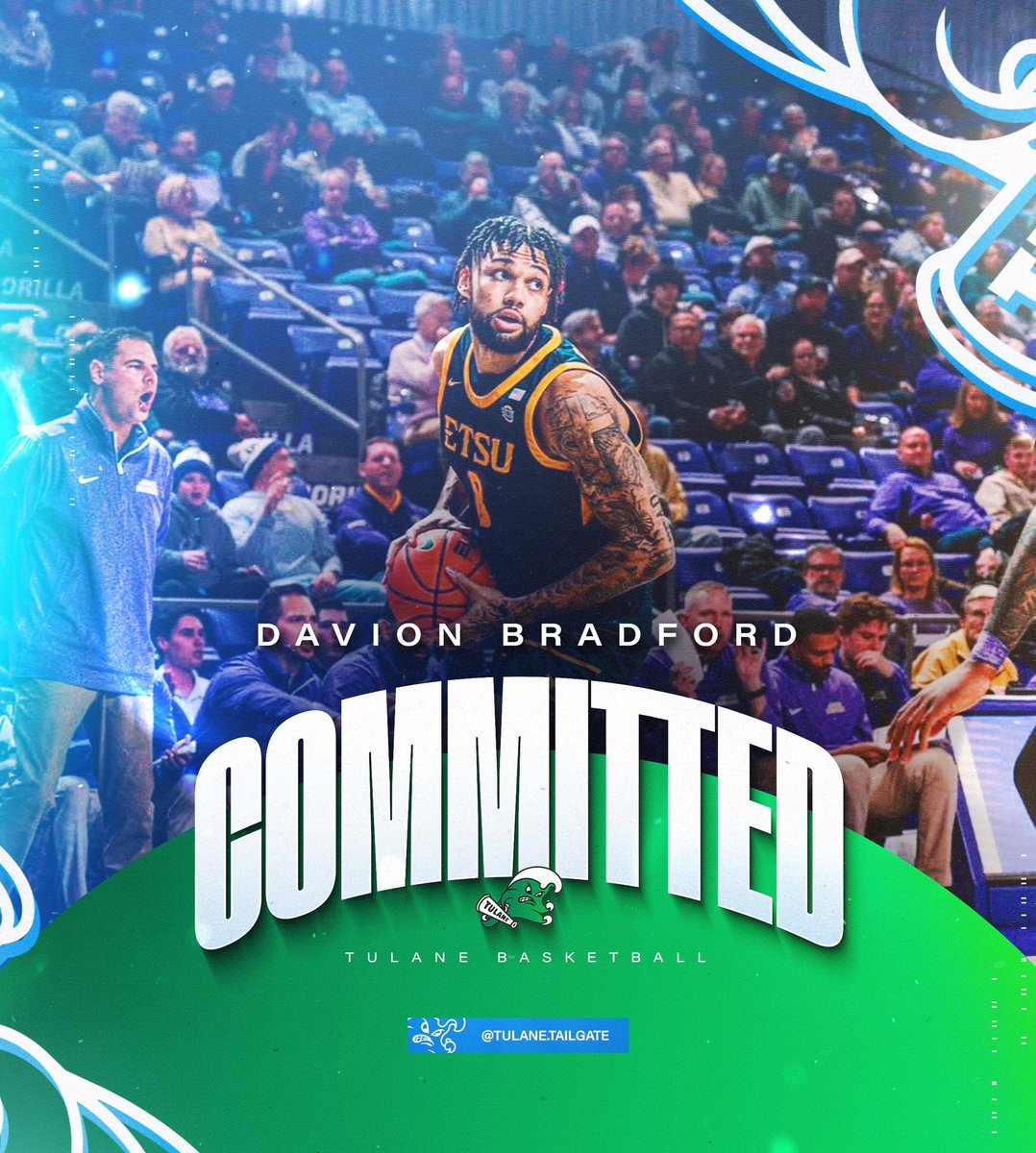 BOOM! Tulane lands a commitment from ETSU transfer C Davion Bradford. Davion is a former four-star recruit who began his career playing two seasons at Kansas State before playing one at Wake Forest. Spent one season at ETSU. Roll Wave🟢🌊