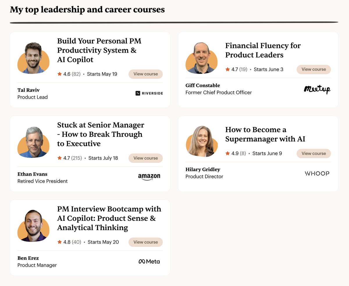 Lenny Rachitsky (@lennysan) on Twitter photo I just updated my collection of favorite <a href="/MavenHQ/">Maven π</a> courses.
This is a collection of the 9 courses on Maven I most recommend for product builders, including four AI courses and five career/leadership courses.
Check it out: maven.com/lenny
(Use code LENNYSLIST to get I just updated my collection of favorite <a href="/MavenHQ/">Maven π</a> courses.
This is a collection of the 9 courses on Maven I most recommend for product builders, including four AI courses and five career/leadership courses.
Check it out: maven.com/lenny
(Use code LENNYSLIST to get