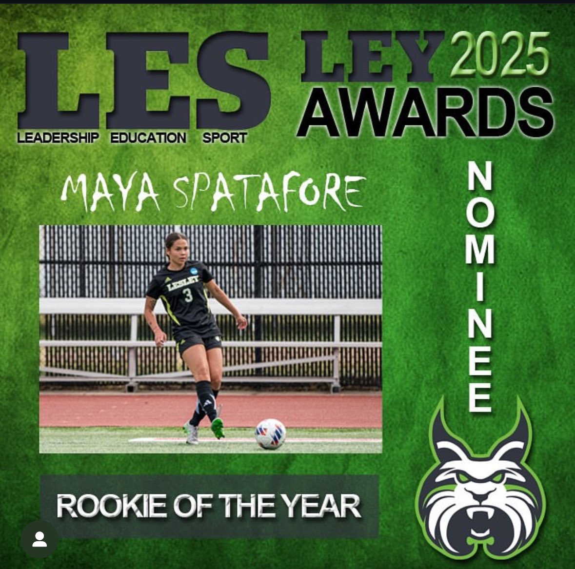 Lesley_WSOC's tweet photo. Our outside back @MayaSpata4 is nominee for @LesleyAthletics Rookie of the Year! #Scolynx https://t.co/9cVu0SlrzS