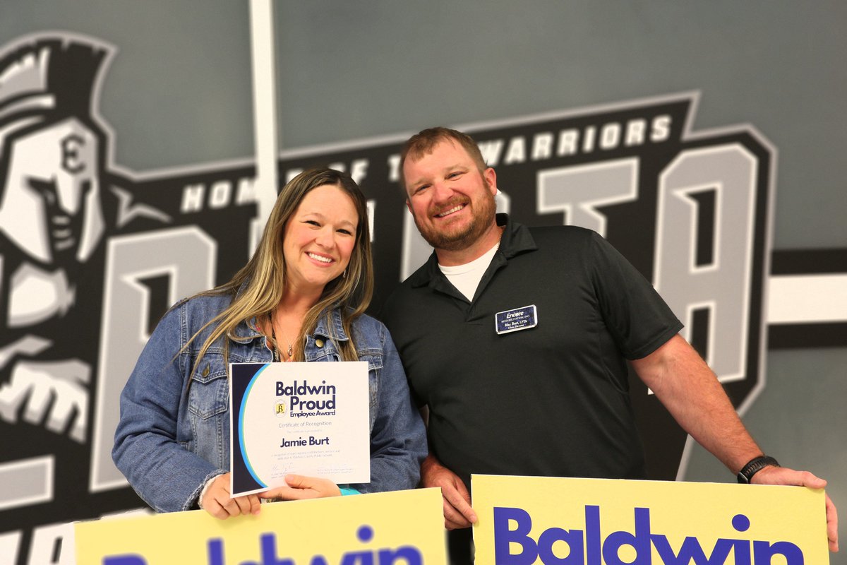 BaldwinSchools's tweet photo. CONGRATULATIONS: Congratulations to Jamie Burt, the school counselor at Elberta Middle School. Jamie was surprised at work today by members of the HR department, Mr. Eddie Tyler, BCBE Superintendent, Principal Duffy, Assistant Principal White, and her husband. #baldwinproud https://t.co/yF04B7HqJ8