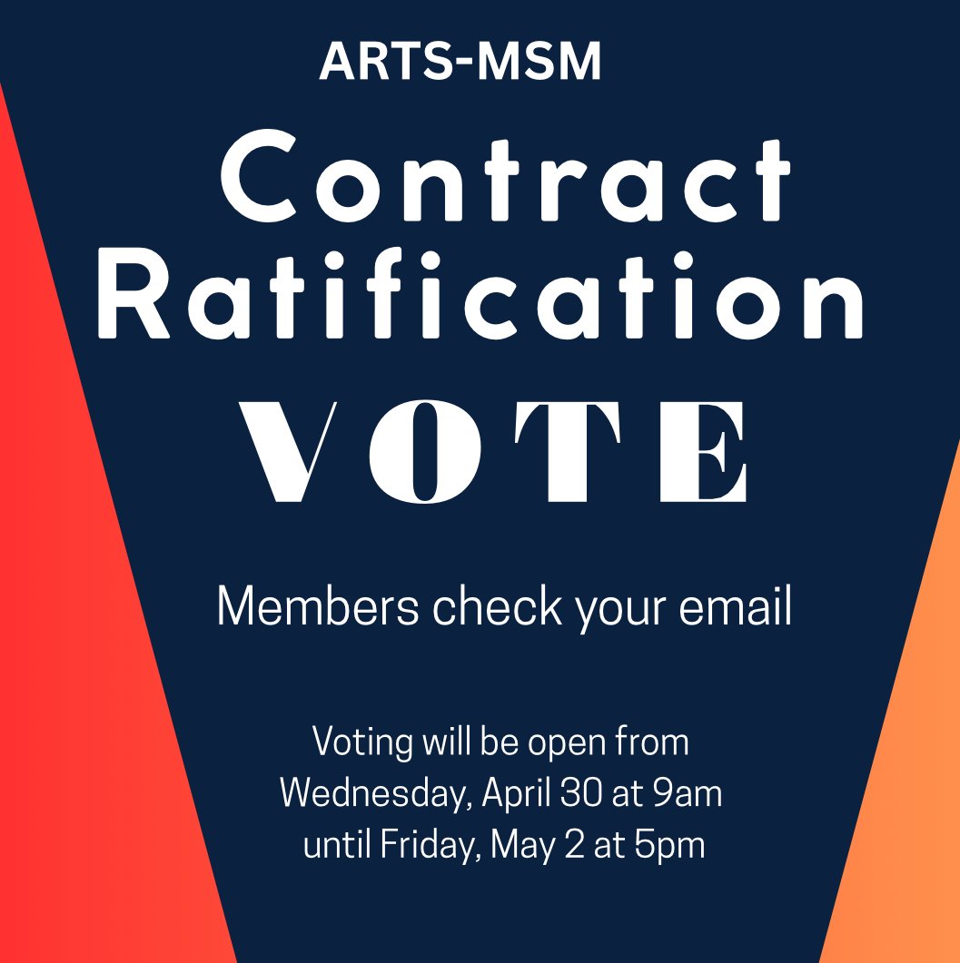 MsmUnion's tweet photo. We're pleased to announce, after a 10-month campaign @MsmUnion &amp; @msmnyc have reached an agreement on the language for our new contract. @nysut @Local_802_AFM @The_AFM @MSMnyc @uft @aflcio @CentralLaborNYC @UCATS3882 @AGMusicalArtist https://t.co/ZNWffIUJ0t
