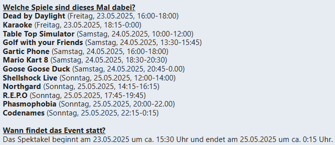 Wolfentenevents's tweet image. Die Anmeldephase für das 5. Wolfsentenspektakel beginnt!
Zeitraum 23.05.2025 - 25.05.2025

Wir haben ein FAQ im Anmeldeformular eingebaut und beantworten gerne offene Fragen. 

Hier kommst du zum Anmeldeformular:
forms.office.com/r/C9i7ebWqWq

Vielen Dank für's teilen und empfehlen 😋