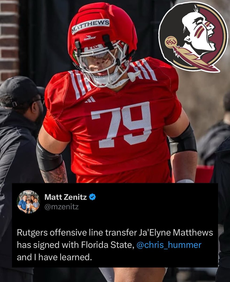 ICYMI: B🔴🟡M: Rutgers OL Transfer Ja’Elyne Matthews Has Officially Signed To Florida State🔥🍢

The 6’6 340lbs Toms River, NJ Native Was A 
4🌟 Recruit In The 2025 Class

Matthews Will Have 4 Years Of Eligibility Remaining

Welcome To The Tribe🍢🍢🍢
#GoNoles #KeepCLIMBing