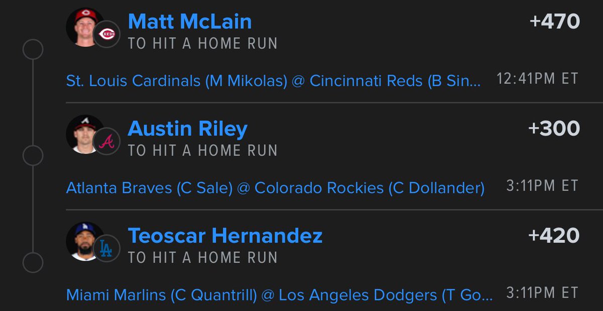 1/2 yesterday on the mains with Judge smacking one early on. 

Homers for 4/30 below!

3 homers everyday all mlb szn 🫡

McLain Riley Hernandez let’s get it