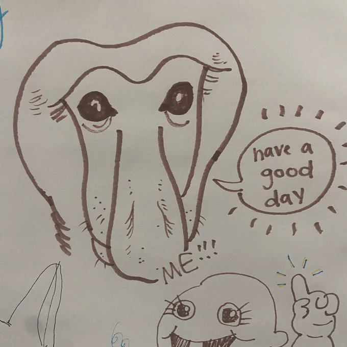 our living room has a big long piece of paper for people to doodle on and ive drawn too many proboscis monkeys on it 