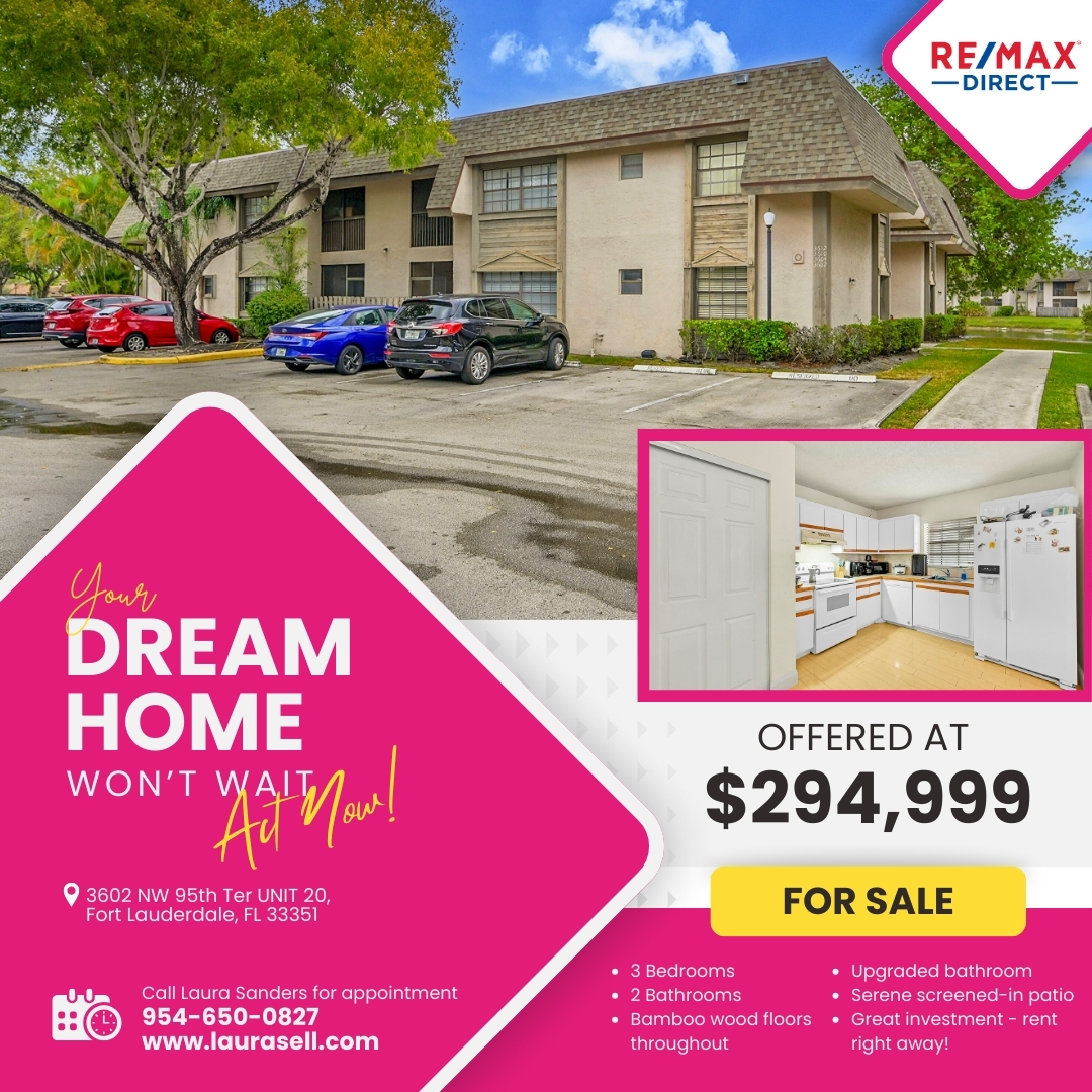 laurasellsflcom's tweet photo. 💰 INCOME-PRODUCING PROPERTY IN SUNRISE – ALL AGES WELCOME!
📍 3602 NW 95th Ter UNIT 20, Sunrise, FL 33351
💲**$294,999**
📞 Call Laura Sanders at 954-650-0827 today
#SunriseFLRealEstate #IncomeProperty #InvestmentOpportunity #RentalIncome #RealEstateInvestor https://t.co/fPZ8AUrShD