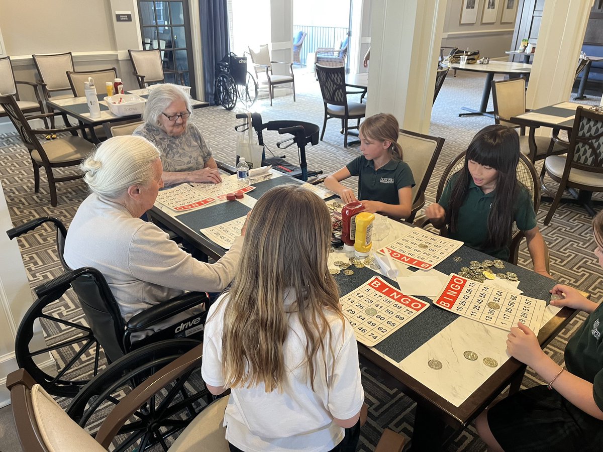 HolySpiritPrep's tweet photo. Our HSP Girls Club made another special visit to Legacy Ridge nursing home recently! They shared stories, played games, sang songs, and spent quality time with the residents—forming new bonds and deepening familiar ones. Each visit to the nursing home has brought joy, lasting memories, and beautiful friendships. We’re so grateful for the opportunity to get to know this community. 💛

#holyspiritprep