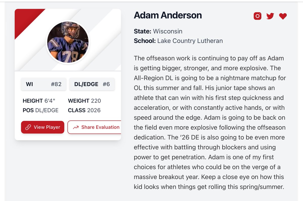 Thank you <a href="/MJ_NFLDraft/">Mark Johnson</a> and <a href="/PrepRedzone/">Prep Redzone 🏈</a> for the write up! I really appreciate it and am fired up for  camp/combine season! 🔥

<a href="/PrepRedzoneWI/">Prep Redzone Wisconsin</a>  <a href="/SportAdvantEDGE/">Sports AdvantEdge</a> <a href="/CoachTMcCormick/">Tanner McCormick</a> <a href="/23botter/">Brian Bott</a>