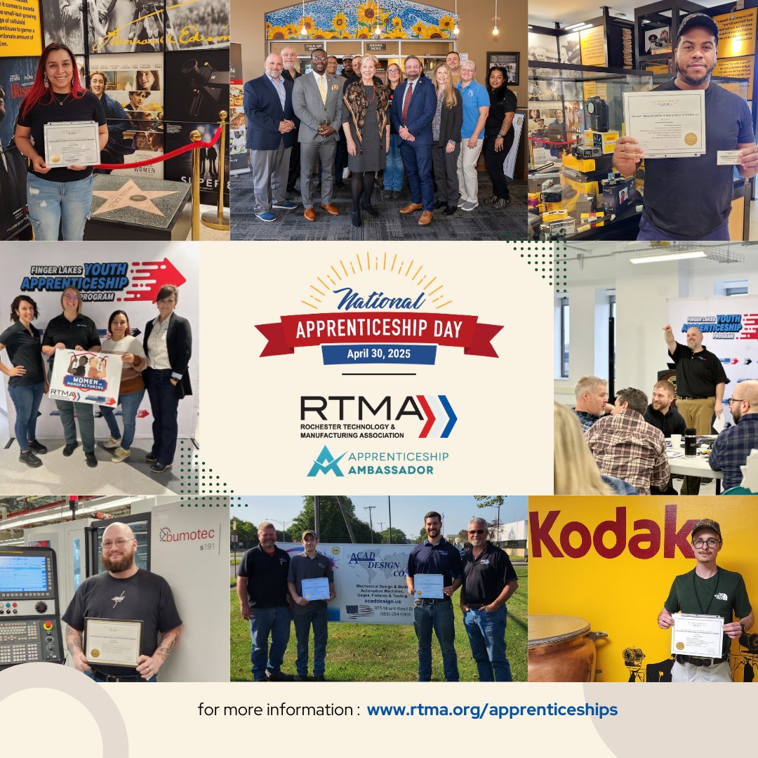 Today marks National Apprenticeship Day 2025 and the RTMA is proud to be a regional sponsor of the NYS Registered Apprenticeship Program for dozens of advanced manufacturing companies!
#NAWDay2025 #NationalApprenticeshipDay2025 #ApprenticeshipUSA