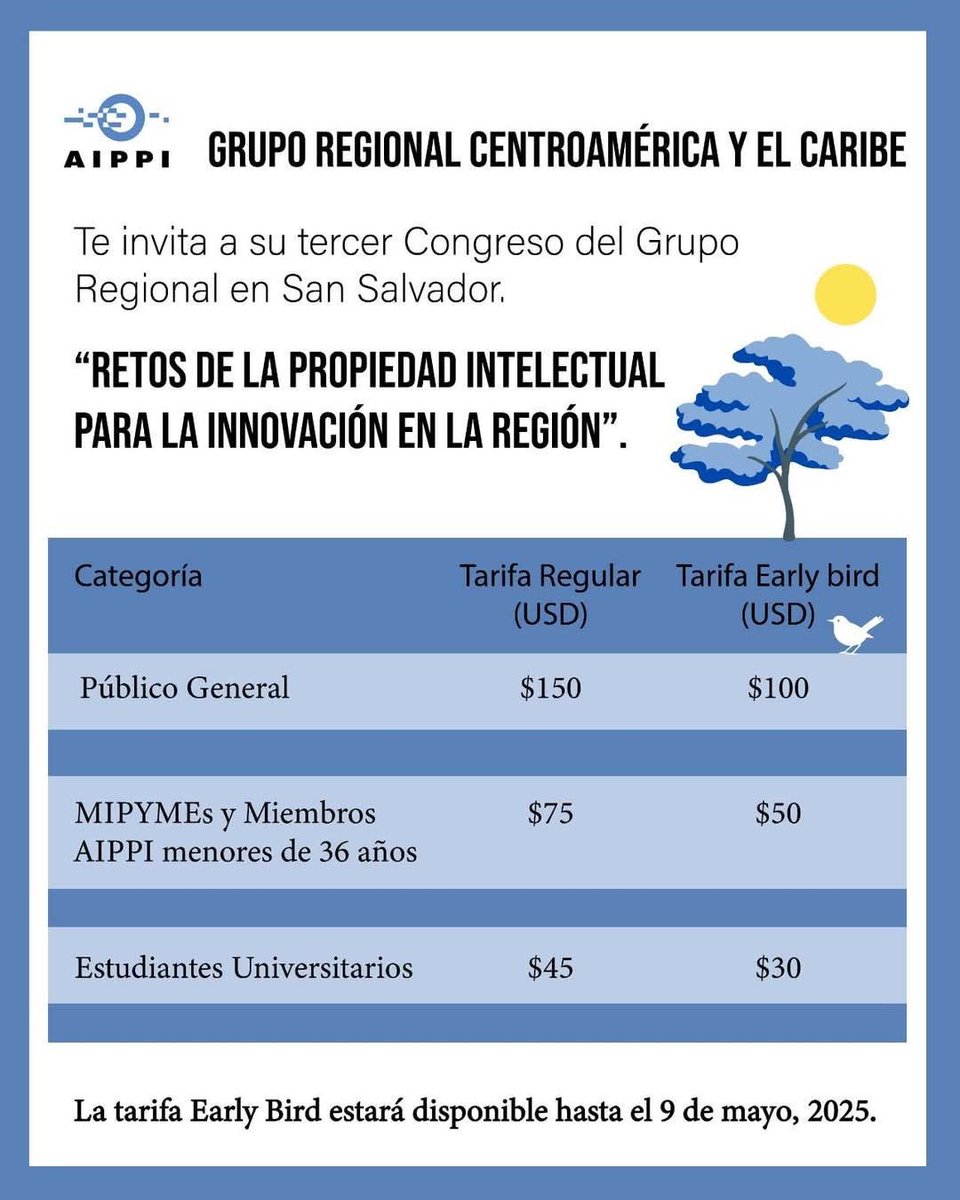 ¡Tercer Congreso del Grupo Regional de Centroamérica y el Caribe de AIPPI!

Por consultas sobre ofertas de patrocinio dirigirse al mail: aippi.ca.caribbean@gmail.com

@aippi_org
@aippi_ca_caribe