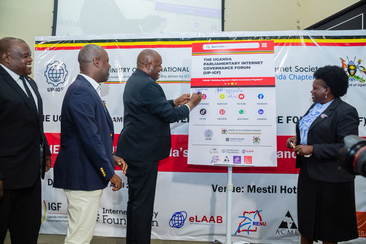 ISOCUg's tweet photo. The Hon. @HonOpendi, Chairperson of the Uganda Parliamentary Internet Governance Forum (UPIGF), launched the UPIGF with @Parliament_Ug Dep Speaker @Thomas_Tayebwa, @MoICT_Ug @HBaryomunsi, and fellow MPs, marking a commitment to strengthening Internet policy and legislation. https://t.co/glCegSUsq8