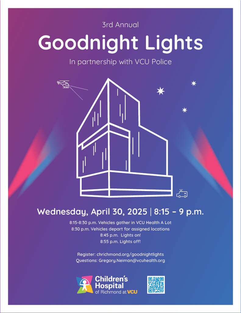 Va Capitol Police (@vacapitolpolice) on Twitter photo We are proud to partner with <a href="/VCUPD/">VCU Police</a> and area first responders to support such a worthy cause.
<a href="/childrensatvcu/">Children's Hospital of Richmond at VCU</a> #GoodnightLights We are proud to partner with <a href="/VCUPD/">VCU Police</a> and area first responders to support such a worthy cause.
<a href="/childrensatvcu/">Children's Hospital of Richmond at VCU</a> #GoodnightLights
