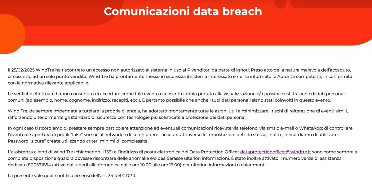 massimo_san's tweet photo. La cosa che mi fa sempre ridere di questi comunicati, è che sono loro ad aver subito il Databreach.
Ma nel comunicato dicono a te che devi stare attento, e di come fare per non farti rubare i dati.
#WindTre #Wind3 #Databreach #Privacy #DatiPersonali #DataProtection https://t.co/1kplm1eIo8
