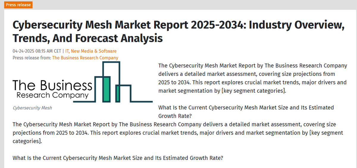 🔥Naoris Protocol is featured among technology giants such as Microsoft, Oracle Corporation, Palo Alto Networks and many more...

The latest 'Cybersecurity Mesh Market Report 2025-2034' by 'The Business Research Company' lists Naoris Protocol as the only company that is