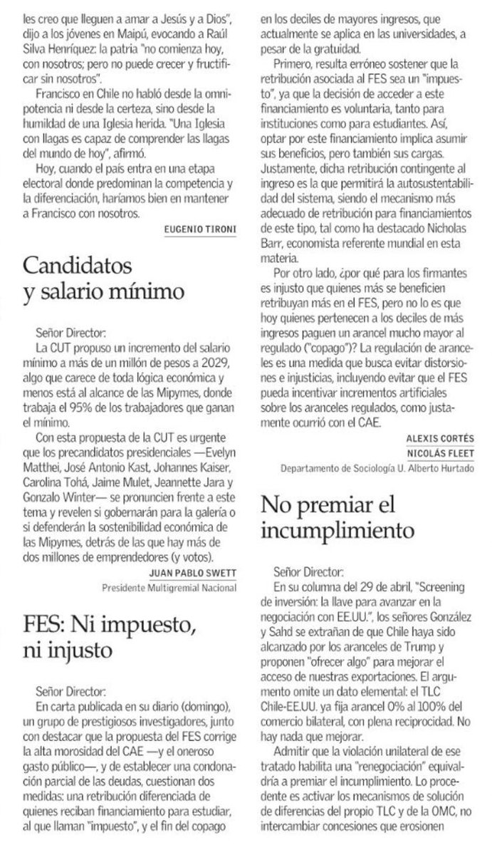 El FES no es un impuesto ni es injusto. Nuestra carta al director con el colega <a href="/uahurtado/">Universidad Alberto Hurtado</a> Nicolás Fleet.