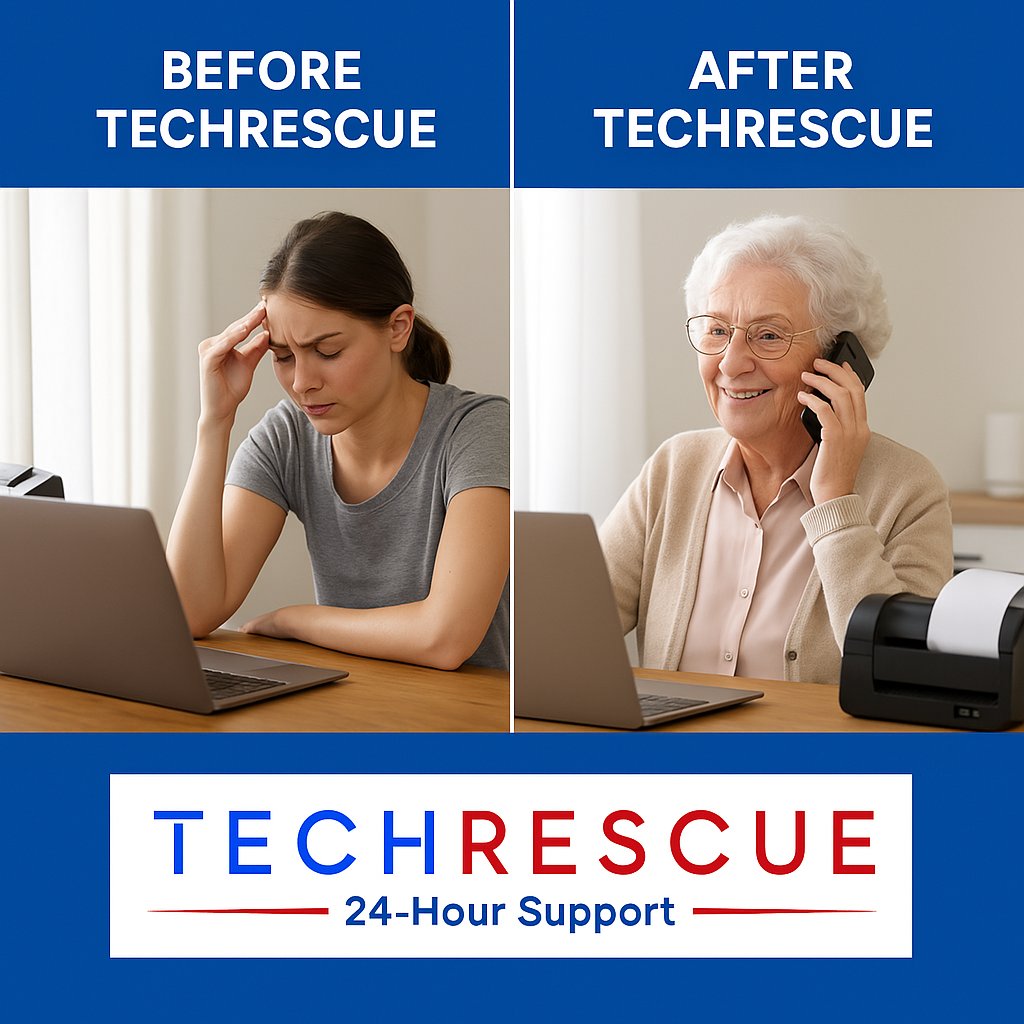 TechRescuelllc's tweet image. She was spending 3 hours fixing her mom’s printer. Now? She just calls TechRescue. 💡
🕒 Time saved = Sanity restored.
🧑💻 Real humans. 24/7. One flat fee.”
📞 855-250-8586 | 🌐 techrescue.io
#CaregiverLife #SeniorTechHelp #TechRescueNow