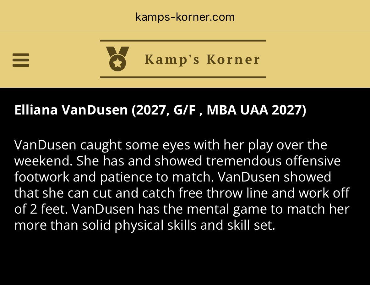 Elliana “Elli” VanDusen (@ellivandusen) on Twitter photo Thanks for the write up <a href="/MichHSBball/">Mich HS Bball</a>! I can’t wait to compete with my team for session 2! <a href="/UANextGHoops/">Girls UAA</a> <a href="/M_B_A_Bball/">MBA Basketball</a> Thanks for the write up <a href="/MichHSBball/">Mich HS Bball</a>! I can’t wait to compete with my team for session 2! <a href="/UANextGHoops/">Girls UAA</a> <a href="/M_B_A_Bball/">MBA Basketball</a>