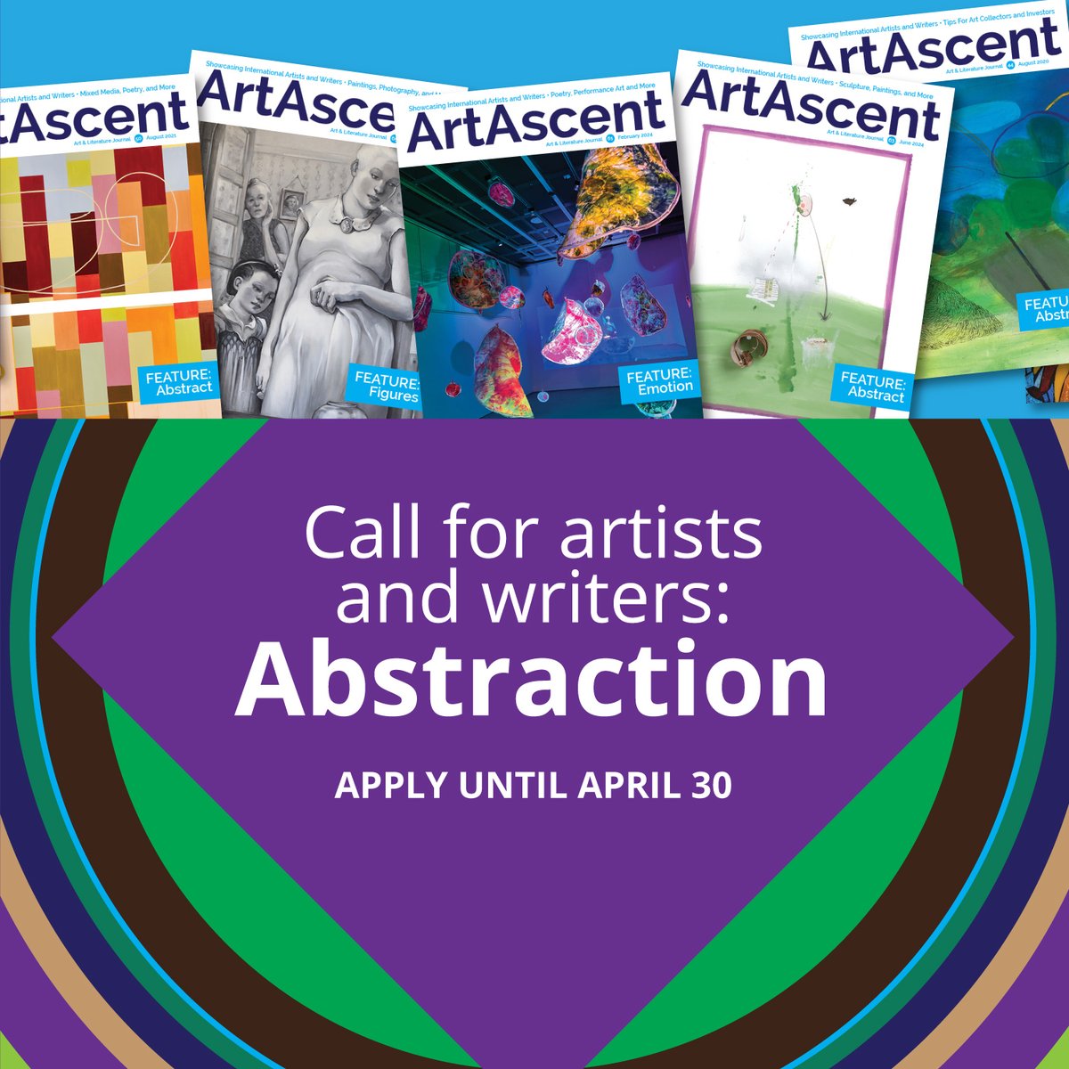 ArtAscent's tweet image. Final notice: the current Abstraction call closes today!
artascent.com/themed-call-ap…

#CallForArtists #CallForWriters #CallForEntry #CallForProjects #CallForSubmissions #CallForExhibition #OpenCall #ArtMagazine #Abstraction #ArtAscent
