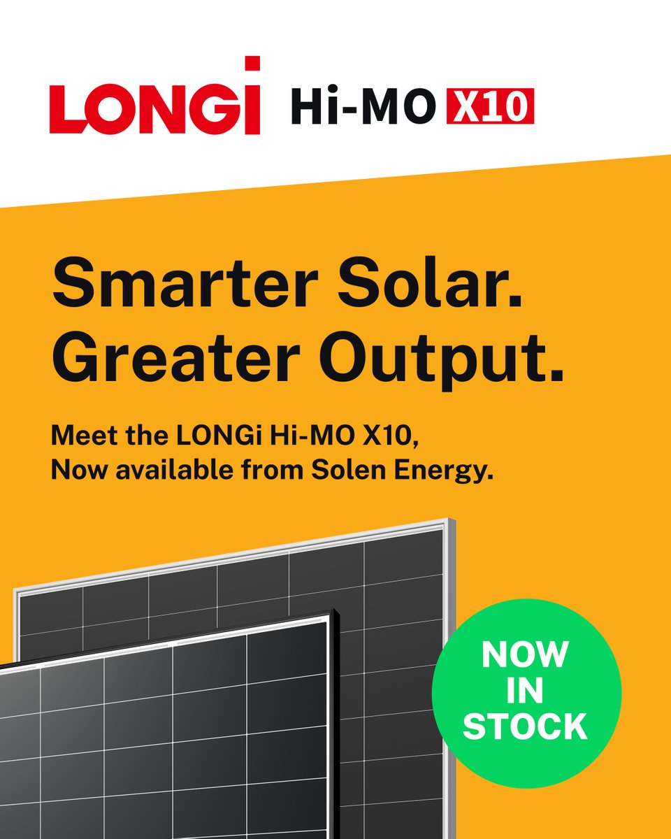 ✔️ 25-year product warranty
✔️ Up to 24.8% efficiency
✔️ Real-world reliability
LONGi Hi-MO X10 now in stock at Solen!
Perfect for homes, businesses &amp; more.
Learn more: go.solenenergy.com/b32pz2

#SolenEnergy #LONGiHiMOX10 #NextGenSolar #SolarPanels