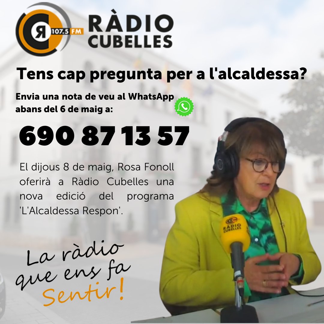 Teniu cap pregunta per l'alcaldessa Rosa Fonoll?

Envieu-nos-la al whatsapp 690871357 amb una nota de veu i la inclourem al pròxim programa de "L'Alcaldessa Respon". #Cubelles

radiocubelles.cat/noticies/novet…