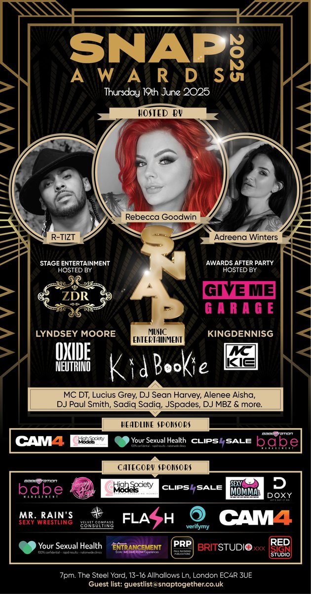 SNAP 🔞 (@snap_together) on Twitter photo 🚀#SNAPAwards25 Thursday 19th June 2025🔥
🎤HOSTED BY: <a href="/rtizticphotos/">rtizticphotos</a> <a href="/adreena_winters/">Adreena Winters - XBIZ DAM Sept</a> & <a href="/beckymil1/">Rebecca Goodwin</a>
🎭ENTERTAINMENT INC: <a href="/ZDREvents/">ZDR Events</a> <a href="/kidbookie/">fuck it</a> <a href="/1MC_KIE/">MC-KIE Garage Legend</a> <a href="/1MCDT/">MC DT</a> & MORE!
💖MASSIVE THANK YOU to all our sponsors👇
<a href="/CAM4_GB/">CAM4 Great Britain (18+)</a> <a href="/HSmodelsxoxo/">HighSocietyModelsxoxo</a> <a href="/YSexualHealth/">Your Sexual Health</a> <a href="/clips4sale/">Clips4Sale.com</a> <a href="/BabestationTV/">Babestation TV</a> 🚀#SNAPAwards25 Thursday 19th June 2025🔥
🎤HOSTED BY: <a href="/rtizticphotos/">rtizticphotos</a> <a href="/adreena_winters/">Adreena Winters - XBIZ DAM Sept</a> & <a href="/beckymil1/">Rebecca Goodwin</a>
🎭ENTERTAINMENT INC: <a href="/ZDREvents/">ZDR Events</a> <a href="/kidbookie/">fuck it</a> <a href="/1MC_KIE/">MC-KIE Garage Legend</a> <a href="/1MCDT/">MC DT</a> & MORE!
💖MASSIVE THANK YOU to all our sponsors👇
<a href="/CAM4_GB/">CAM4 Great Britain (18+)</a> <a href="/HSmodelsxoxo/">HighSocietyModelsxoxo</a> <a href="/YSexualHealth/">Your Sexual Health</a> <a href="/clips4sale/">Clips4Sale.com</a> <a href="/BabestationTV/">Babestation TV</a>