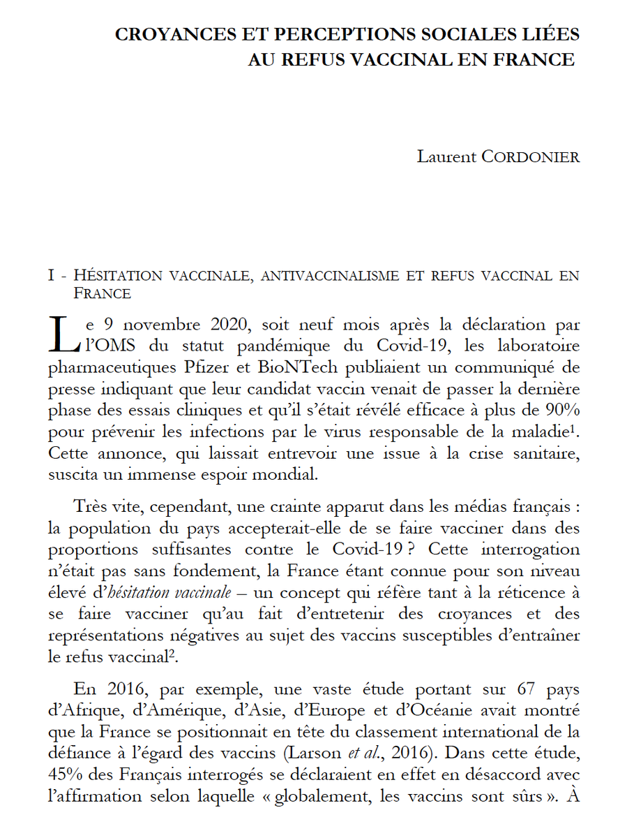 Tocqueville 21 (@tocqueville21) on Twitter photo 'Le refus du vaccin contre le Covid-19 semble plus particulièrement reposer sur une attitude de défiance à l’égard du gouvernement et des médias, adossée à une vision complotiste du fonctionnement du monde social.'
L'article de <a href="/L_Cordonier/">Laurent Cordonier</a> 📚
muse.jhu.edu/pub/50/article… 'Le refus du vaccin contre le Covid-19 semble plus particulièrement reposer sur une attitude de défiance à l’égard du gouvernement et des médias, adossée à une vision complotiste du fonctionnement du monde social.'
L'article de <a href="/L_Cordonier/">Laurent Cordonier</a> 📚
muse.jhu.edu/pub/50/article…