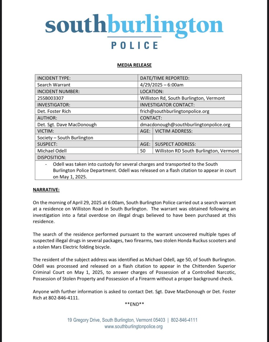 South Burlington Police tweet media