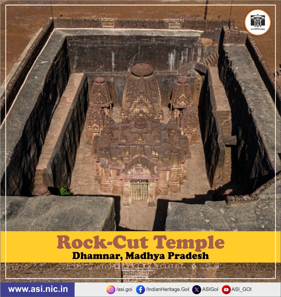 ASIGoI's tweet photo. Hidden in the heart of Madhya Pradesh, the rocky hillock of Dhamnar in Mandsaur district, is a masterpiece of ancient craftsmanship. Carved into laterite rock in all four directions, these rock-cut caves once served as sacred retreats for Buddhist monks and Brahmanical sages alike.

The ancient name of Dhamnar was Chandangiri Mahavihara where 'Chandan' means sandalwood and 'giri' means hill. The original name of the site came into light through a clay seal inscribed with early characters from the 5th-6th century CE.

The caves reflect a rare fusion of Buddhist and Brahmanical art and architecture. From Buddhist rock-cut caves to Brahmanical monolithic temples and Brahmanical rock-cut caves, the hill stands as a testament to spiritual devotion etched in stone.

#asi #archaeology #madhyapradesh