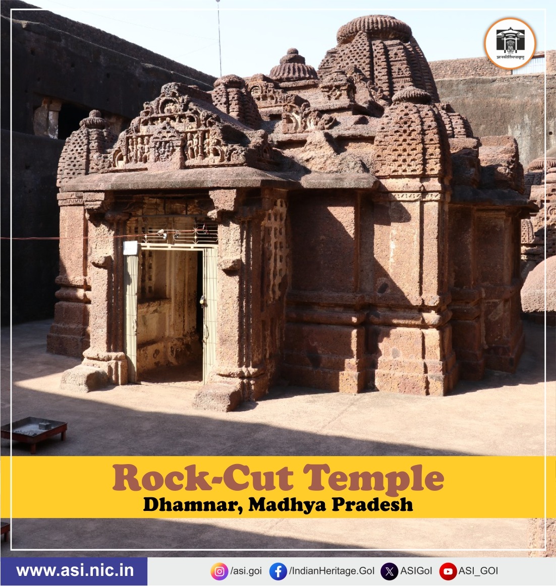 ASIGoI's tweet photo. Hidden in the heart of Madhya Pradesh, the rocky hillock of Dhamnar in Mandsaur district, is a masterpiece of ancient craftsmanship. Carved into laterite rock in all four directions, these rock-cut caves once served as sacred retreats for Buddhist monks and Brahmanical sages alike.

The ancient name of Dhamnar was Chandangiri Mahavihara where 'Chandan' means sandalwood and 'giri' means hill. The original name of the site came into light through a clay seal inscribed with early characters from the 5th-6th century CE.

The caves reflect a rare fusion of Buddhist and Brahmanical art and architecture. From Buddhist rock-cut caves to Brahmanical monolithic temples and Brahmanical rock-cut caves, the hill stands as a testament to spiritual devotion etched in stone.

#asi #archaeology #madhyapradesh