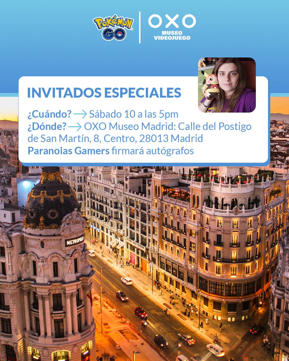 ¡Este 9 y 10 de mayo prepárate para un evento épico en <a href="/oxomuseo/">OXO Museo del Videojuego Málaga</a>madrid y @oxomuseo Málaga! 🔥

Disfruta de regalos, descuentos y encuentros con:

⭐️ P4T0M4N en Málaga (9/5, 16:00-18:00)
⭐️ @Paranoiasgamers en Madrid (10/5, 17:00-19:00)

📰Más información: pokemongo.com/post/oxomuseos