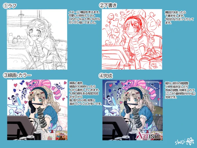 簡易メイキングです🖌️
#Artisul #液タブ 