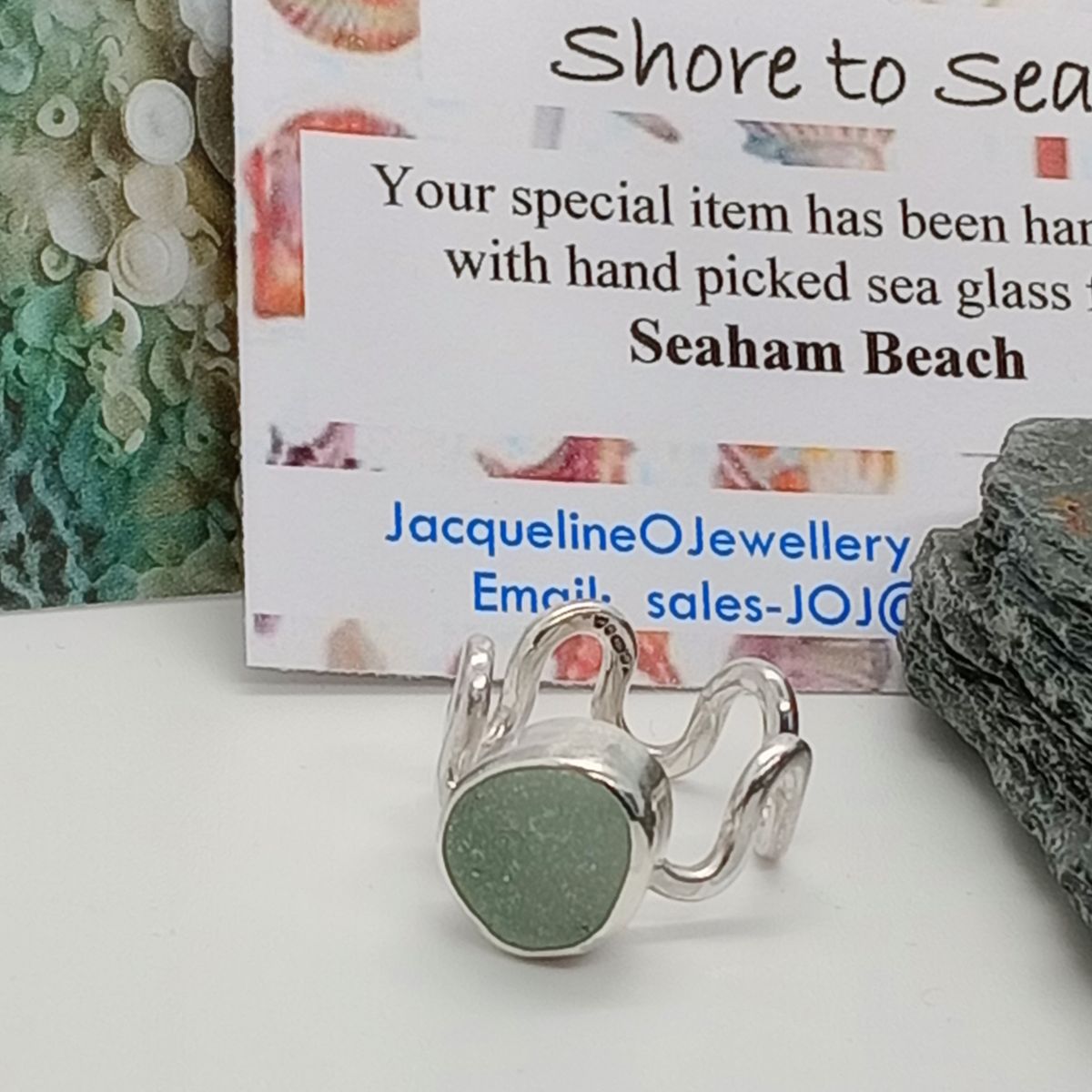 Sea glass ring waves sterling silver ring size N1/2 Handmade UK hallmarked etsy.me/4iL482h via <a href="/Etsy/">Etsy</a> #seaham #seaglass #ring