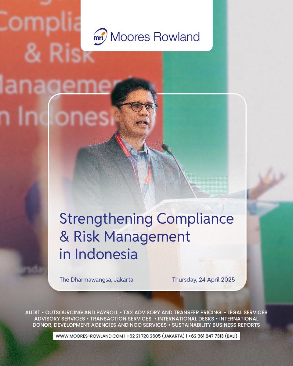 MooresRowland's tweet photo. The future belongs to those who lead with integrity. At our Jakarta workshop with Steptoe, on April 24th, we explored corporate compliance, sustainability risks, and mitigation in Indonesia's evolving landscape. #Compliance #Sustainability #RiskManagement https://t.co/V0zdE7uIH2