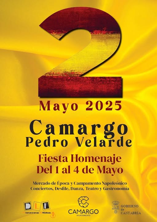 🎉 ¡Del 1 al 4 de mayo, Camargo celebra su  gran Fiesta Homenaje a Pedro Velarde!🇪🇸 ¡Te esperamos!
 🎭 Recreaciones históricas
🎶 Conciertos
🛍️ Mercado goyesco
🍢 Ruta de pinchos y mucho más
♿ Actividades inclusivas. 
Programa: acortar.link/WLk6Xu
<a href="/DiegoMovellan/">Diego Movellán Lombilla</a>