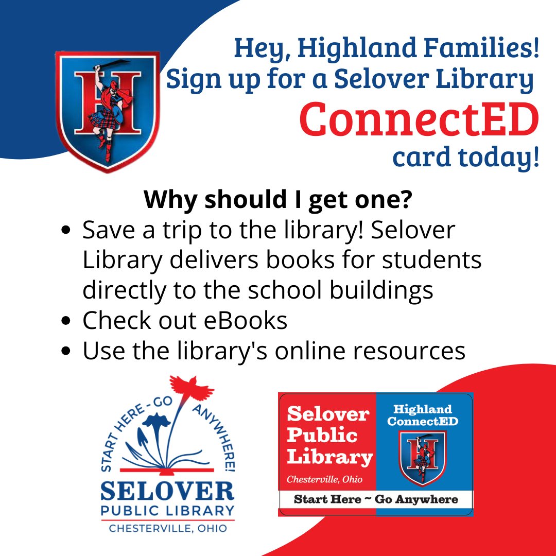 Students and families: do you know about Selover Library's ConnectED cards? Check out the photo for more info.