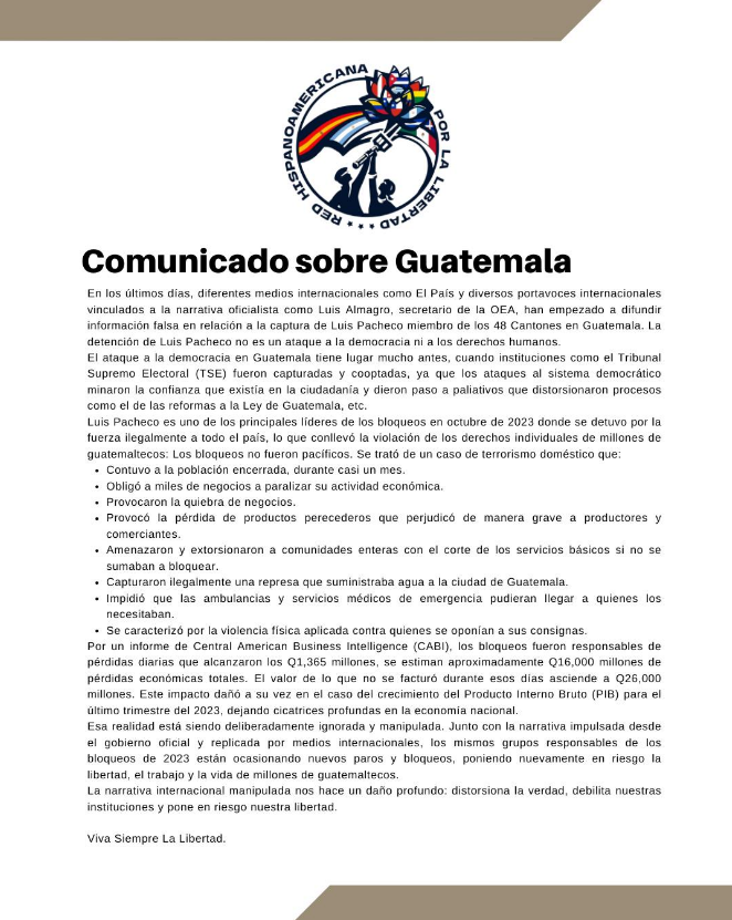 redhispalib's tweet photo. Comunicado sobre la actual situación en Guatemala. https://t.co/2bdzWsSaGb