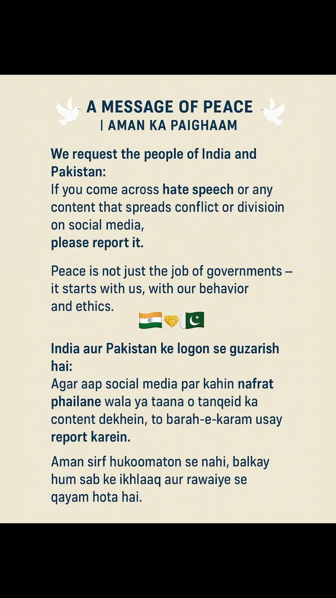 RajputWahaj's tweet photo. A message of Peace ✌️ #Peace #IndiaPakistanTensions #IndiaPakistanWar #indiaPak #aman https://t.co/hOT6sCiyUo