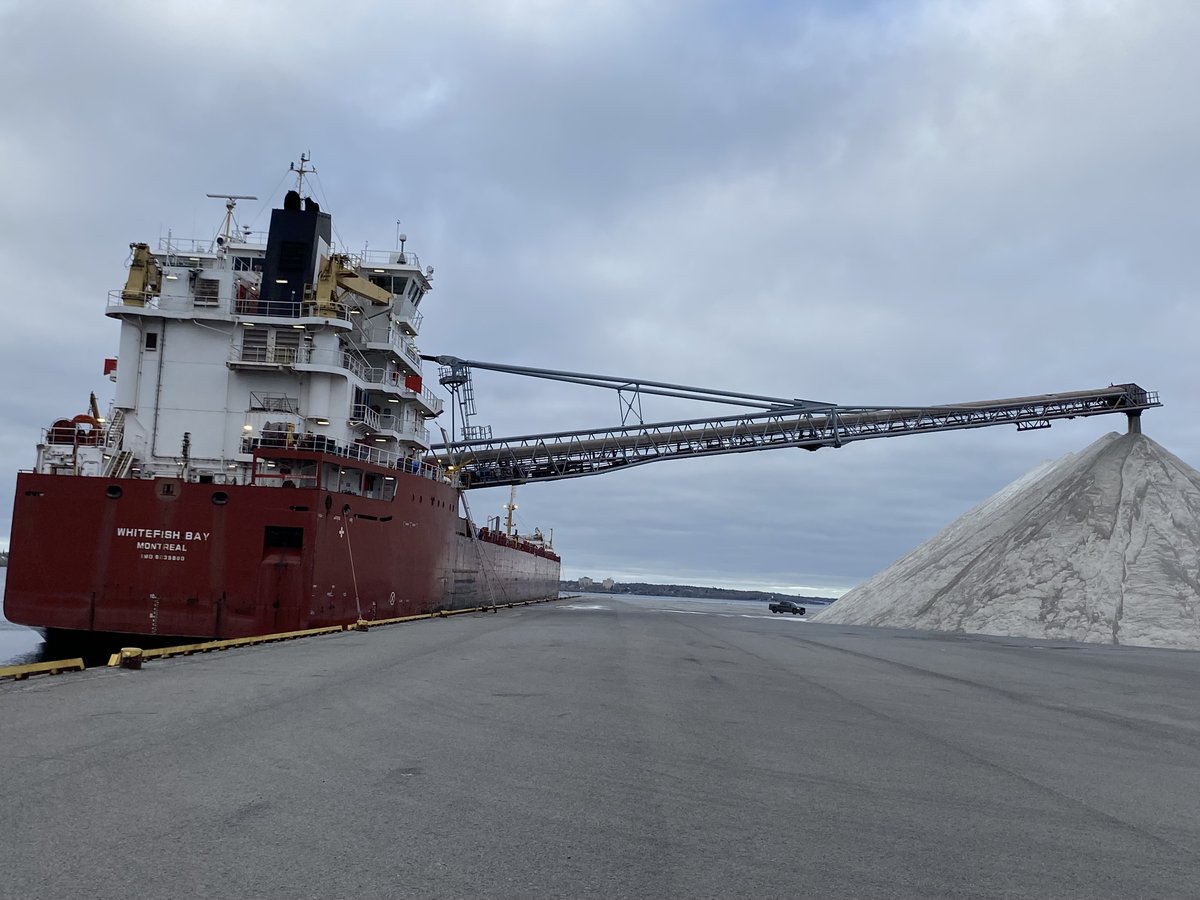 Welcome to the Whitefish Bay who arrived in the early morning hours to unload salt.  Once that is complete they will move over to the shipping dock to ship out a load of corn &amp; soybeans <a href="/LogistecGroup/">LOGISTEC</a>
